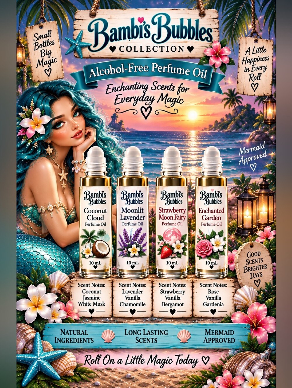 NEW! Bambis Bubbles Hand Crafted Alcohol Free Perfume Oil 10ml Roll On
